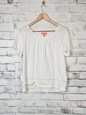Joe Fresh White Cotton Crochet Hem Blouse Top Women’s XL Casual
